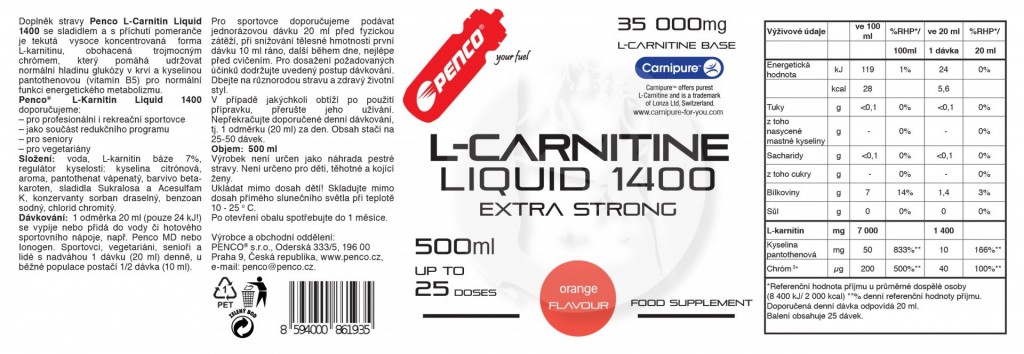 Liquid fat burner   L- KARNITIN LIQUID 500ml   Orange č.2