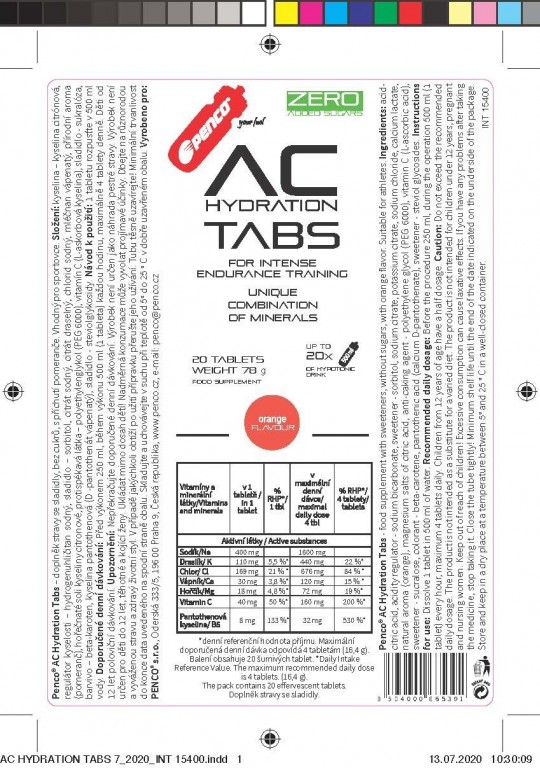 soluble tablets with electrolytes  AC HYDRATION TABS   Orange č.4