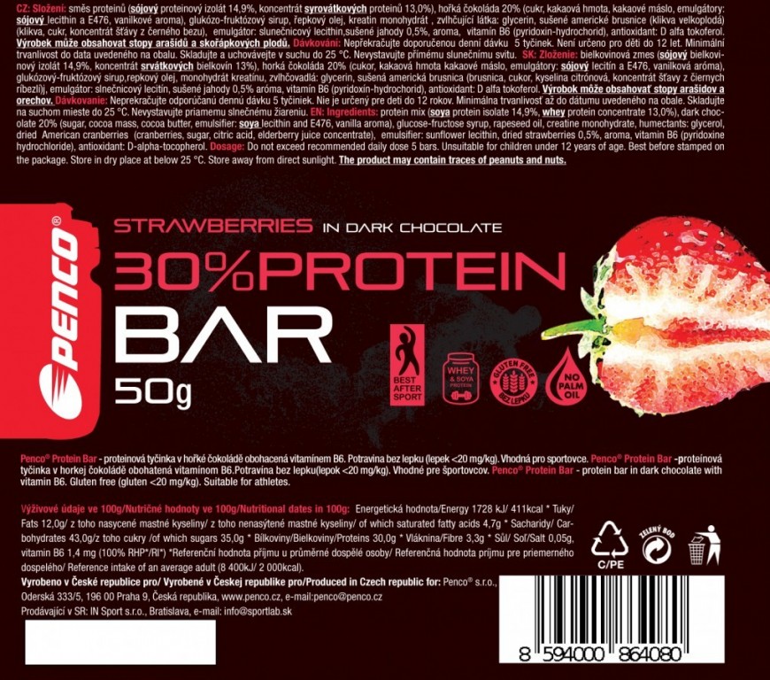 Protein bar   PROTEIN BAR 50g   Strawberry in Dark Chocolate č.4