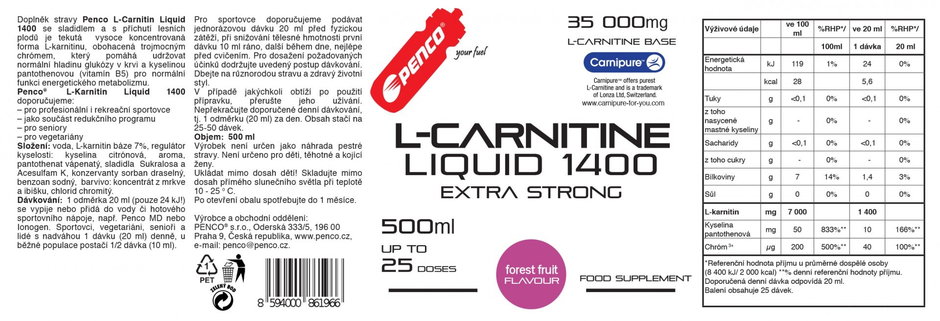 Liquid fat burner   L- KARNITIN LIQUID 500ml   Forrest fruit č.2