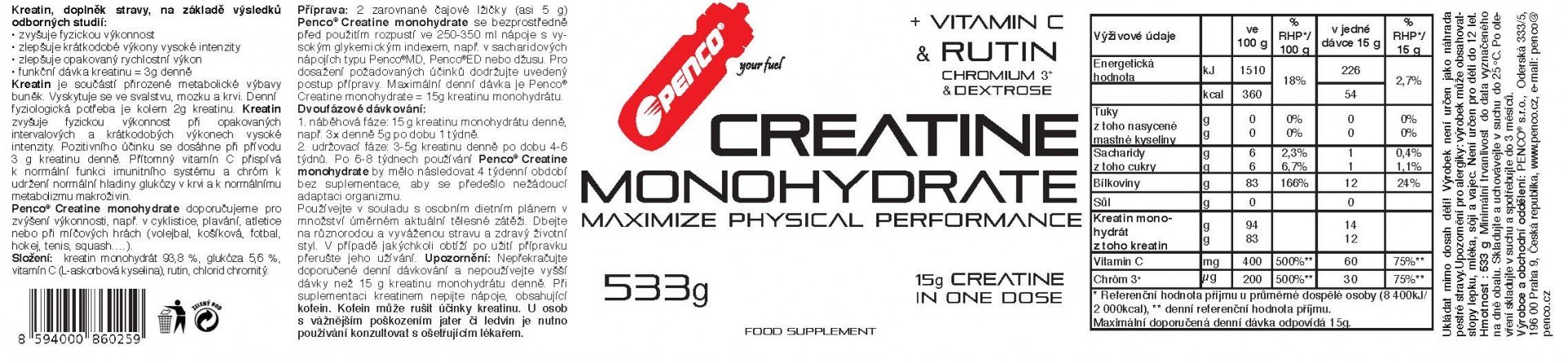  CREATINE MONOHYDRATE 533g   č.2