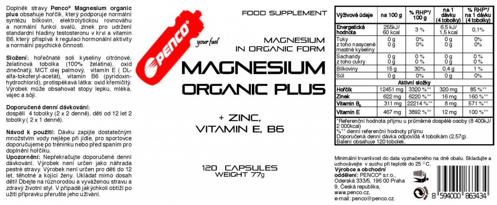 Organický hořčík  MAGNESIUM ORGANIC  120 tobolek č.2