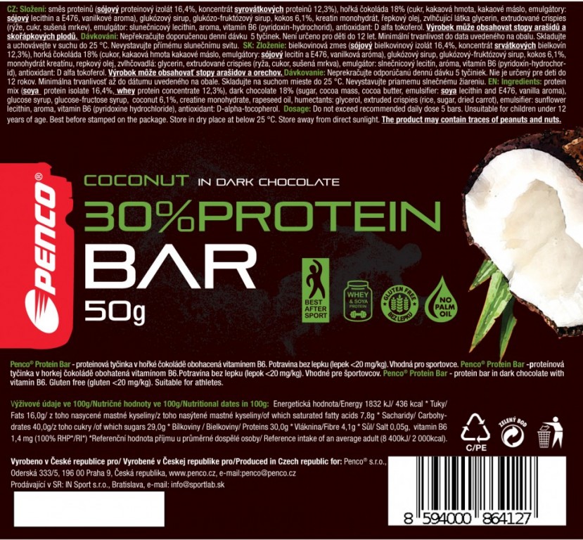 Protein bar  PROTEIN BAR 50g   Coconut in Dark Chocolate č.4