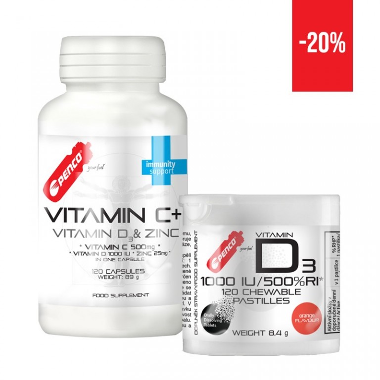 KOMBO IMUNITA  VITAMIN C PLUS 120 kapsúl + VITAMÍN D3 120 pastiliek