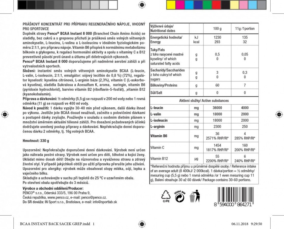 Aminokyseliny  BCAA INSTANT 8000  330 g Grep č.2