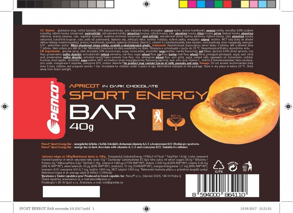 Energetická tyčinka  SPORT ENERGY BAR   Marhuľa v tmavej čokoláde č.4
