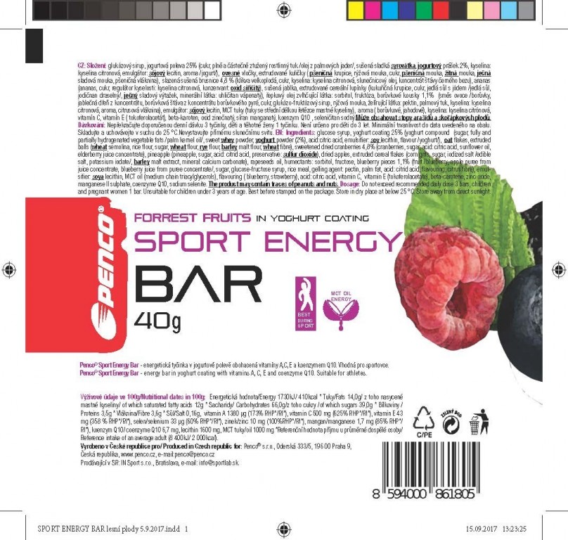 Energetická tyčinka  SPORT ENERGY BAR   Lesné plody v jogurte č.4