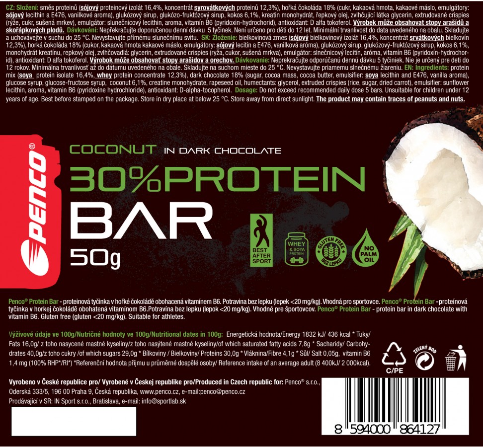 Proteinová tyčinka   PROTEIN BAR 50g   Kokos v pravé čokoládě č.4