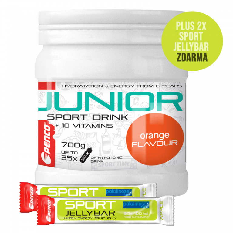 Iontový nápoj pro děti   AKCE JUNIOR SPORT DRINK 700g   Pomeranč + 2X SPORT JELLYBAR č.1