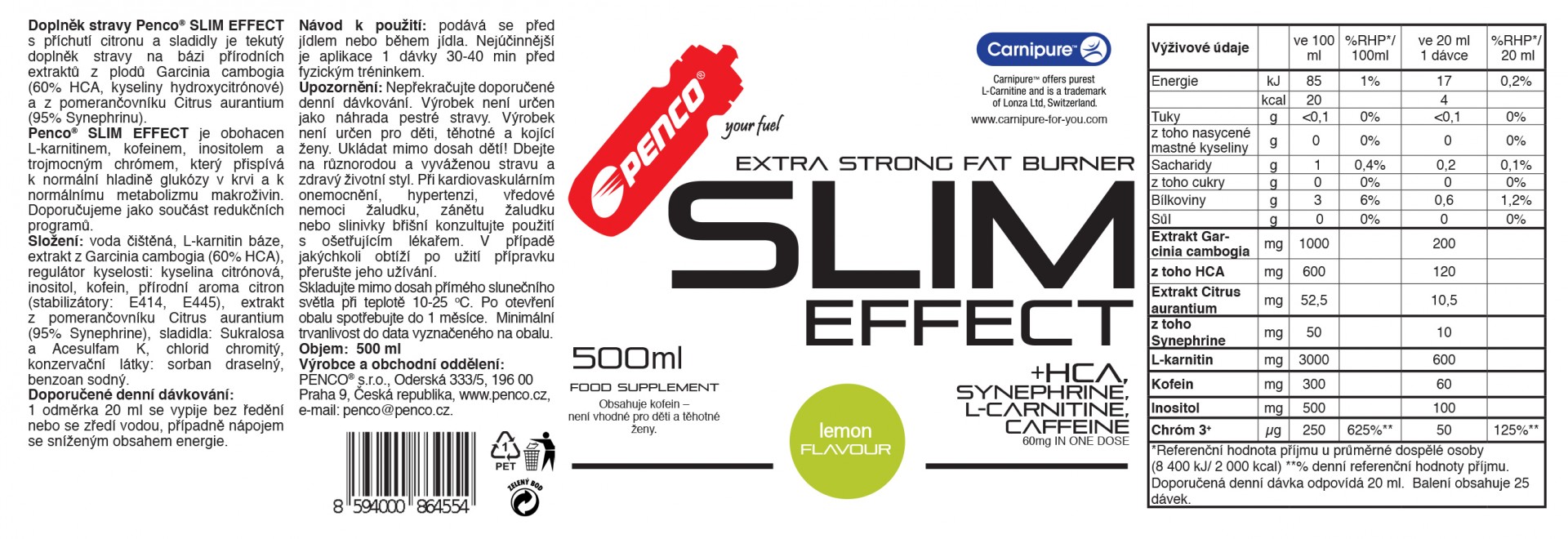 Spalovač tuků  SLIM EFFECT 500ml  Citron č.2