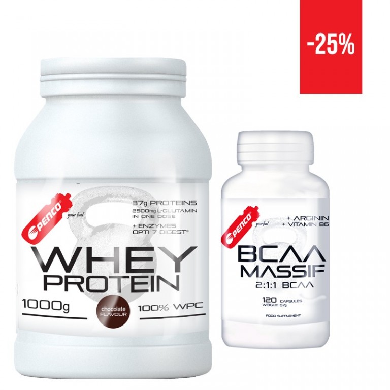  AKCE WHEY PROTEIN 1000g  Čokoláda +  BCAA MASSIF  120 tobolek  ZDARMA  č.1