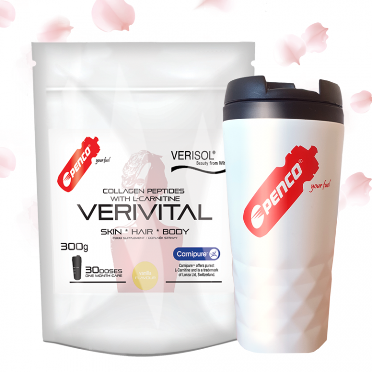 Kolagenní peptidy  VERIVITAL 300g   Vanilka + Termohrnek 300ml č.1